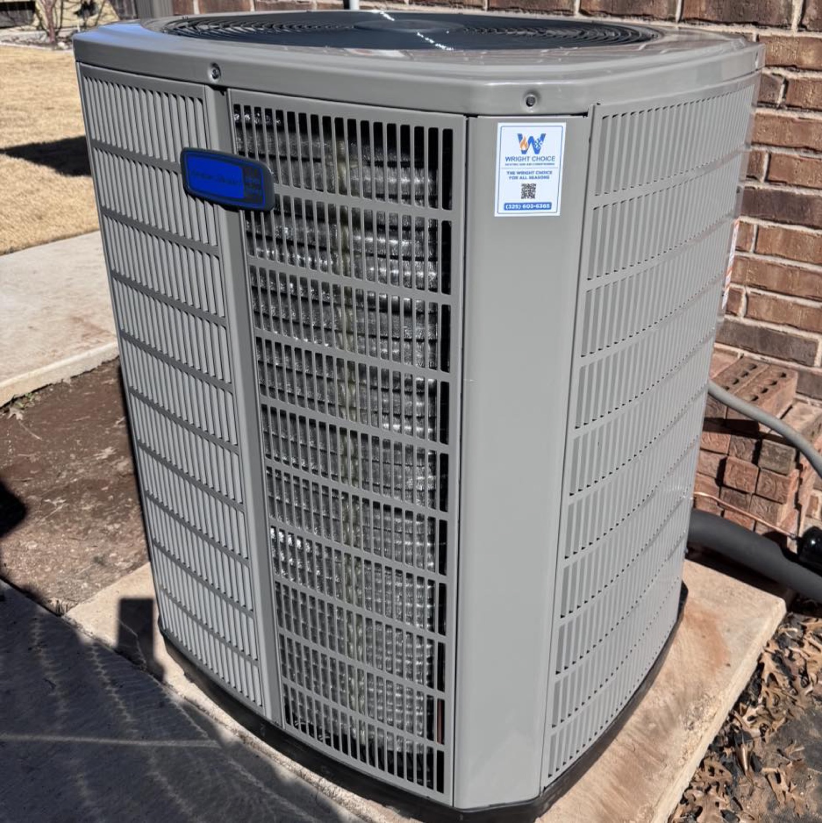 Wright Choice outdoor HVAC unit maintenance at a Ballinger residence in Runnels County